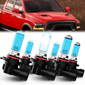 Headlights Bulbs compatible with DODGE RAM 1500 2500 3500 With Projector 2016 2017 2018 halogen Light Bulb, 9005/HB3/H10 High Beam + 9005 Low Beams Halogen, Pack of 4