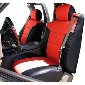 Iggee 2003-2006 Chevy Silverado Black/RED Artificial Leather Custom Made Original fit Front Seat Covers & 2 Armrest Covers