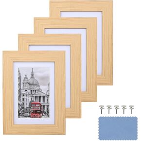 8x10 Picture Frame, 4 Pack Plastic 8x10 inch Wood Grain Picture Frames, Display Picture 5x7 with Mat or 8x10 Without Mat for Wall Floating or Tabletop