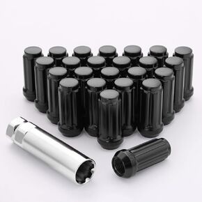 Lichamp 25pcs M14x1.5 Lug Nuts Black, Partial Compatible with Ford F250 F350 Super Duty and Chevy Silverado 1500 2500 3500, Black Spline Turner with Cone Seat, A8BK