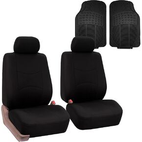 FH Group FB050102 + F11306 Flat Cloth Seat Covers (Orange) Front Set – Universal Fit for Cars Trucks & SUVs