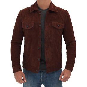 Blingsoul Brown Suede Jacket Men - Black Real Lambskin Leather Jacket for Men