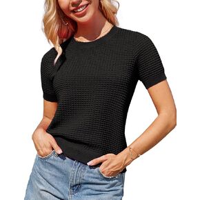 GRACE KARIN Womens Short Sleeve Sweater Crew Neck Summer Sweater Pullovers Tops Lightweight Dressy Casual Knit Blouse