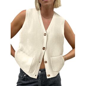 ZDC Womens Sleeveless Sweater Vest Summer Button Down V Neck Tank Tops Lightweight Cardigan with Pockets