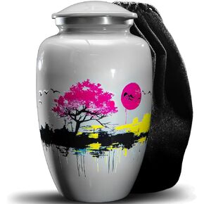 Urns for Human Ashes - Made in U.S.A Cremation Urns, Funeral Urn for Ashes for Women & Men Decorative Urns - Abstract Sunset urn, Large (Yellow Sky, Large)