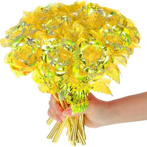 Lyrow 24 Pcs Galaxy Rose Flowers Valentine's Day Gift Flowers with Stems Rose Gift for Her Forever Preserved 24k Fake Crystal Rose for Mother's Day Birthday Wedding Decor, 10''
