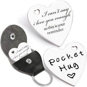 Pocket Hug Token, Long Distance Gifts Keepsake, Double Sided Inspirational Thinking of You Gift with Leather Keychain