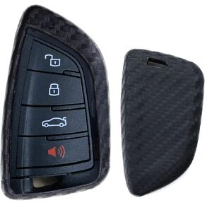 iJDMTOY Black Carbon Fiber Pattern Soft Silicone Key Fob Cover Case Compatible with 2020-up Toyota Supra GR