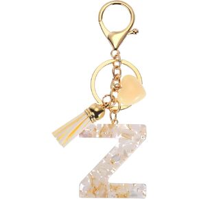 PATIKIL Alphabet Initial Letter Keychain, Resin Cute Keychains with Tassel Heart Letter C Pendant Charm for Women Key Purse Handbag Backpack Bag Accessories, Beige