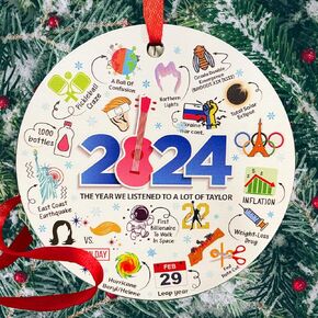 2024 Christmas Ornament, Year in Review Ceramic Ornament, Funny Hot Topics 2024 Year Remember Trending Social Keepsake, Commemorative Events Holiday Decor, Friend Family Xmas Gift, 2024 Event Ornament