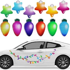 Whaline 60Pcs Christmas Reflective Car Magnets Set 18 Bulb Lights 12 Star Lights Magnets with 30 Lines Garage Magnet Decals for Xmas Party Decor (Not for Aluminum Alloy Vehicle)