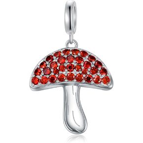 LONAGO Mushroom Charm Silver Red Cubic Zirconia Mushroom Bead Charm Gift for Women