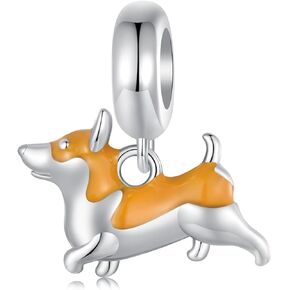 Running Corgi Dog Charms 925 Sterling Silver Cute Puppy Charms Pendant Fits Pandora Bracelet Necklace for Women