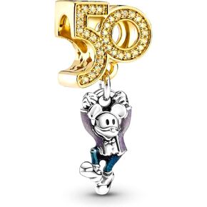 S925 Silver Charm for Bracelet Necklace Sterling Silver Dangles 50th Anniversary Mouse for Women