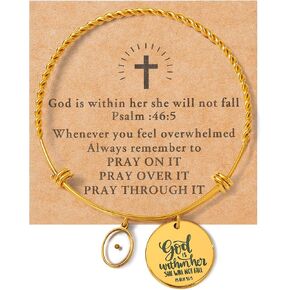 Bible Verse Bracelets - Christian Bracelets for Women, God Is Within Her She Will Not Fall, Mustard Seed Bracelet, Religious Faith Bracelets for Women, Daily Bible Verse Bracelet, Christian Jewelry, Inspirational Bracelets for Women, Scripture Faith-Based