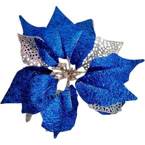 9 Inch Large Glitter Poinsettia Christmas Tree Ornaments Wedding Artificial Flowers Decorations Pack of 12 (Blue)