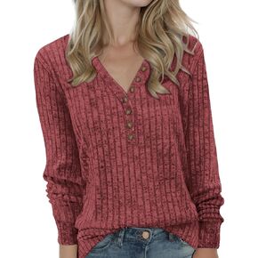 Buauty Womens Long Sleeve Sweaters Henley Shirts V Neck Tunic Tops for Womens Fall Fashion Sweaters Trendy 2024