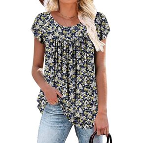 BETTE BOUTIK Women's Short Sleeve Summer Tunic Tops Flowy Flare Button Down Tunic Shirts Blouses S-3XL