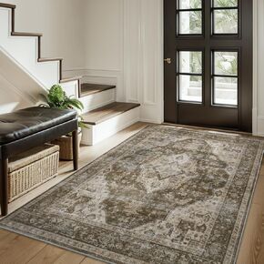 AMOAMI-Area Rug 5X7 Rugs for Living Room-Vintage Soft Grey Rugs for Bedroom-Non Slip Carpet-Machine Washable Rug for Dining Room Living Room Bedroom Office Under Table