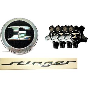 Kia E Logo Front Hood Emblem + 19inch Wheel Center Cap Cover 4EA + Stinger Lettering Emblem For 2017 2018 2019 Stinger