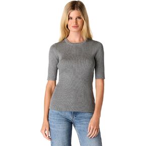 Cable & Gauge Women's Crewneck Ribbed Sweater Elbow-Length Sleeve Top, Layering Piece, Casual & Versatile- Papyrus, S