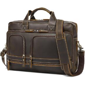 LANNSYNE Vintage Genuine Leather Briefcases for Men, 17" Leather Laptop Bag Messenger Cross Body Shoulder Computer Satchel, Business Briefcase