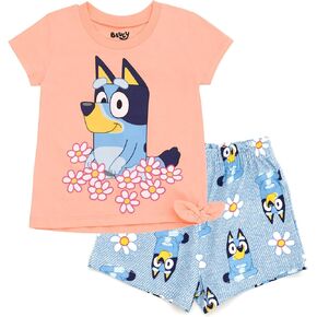 Bluey Girls T-Shirt and French Terry Shorts Outfit Set Toddler to Big Kid Sizes (2T - 10-12)