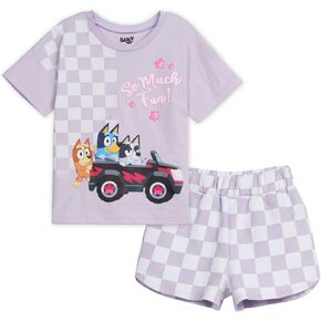 Bluey Girls T-Shirt and French Terry Shorts Outfit Set Toddler to Big Kid Sizes (2T - 10-12)