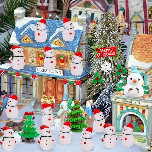 75 Pcs Mini Snowman Figurines Christmas Miniature Tiny Resin Snowman Figures Decorations Micro Landscape Crafts Garden Dollhouse Accessories Ornaments for DIY Xmas Home Party Decor in Kuwait
