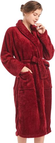 Inner Wish Womens Plush Fleece Robe, Cozy Warm Bathrobe Fuzzy Female Spa Robe With Pockets in Kuwait