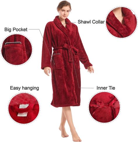 Inner Wish Womens Plush Fleece Robe, Cozy Warm Bathrobe Fuzzy Female Spa Robe With Pockets in Kuwait