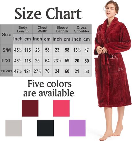 Inner Wish Womens Plush Fleece Robe, Cozy Warm Bathrobe Fuzzy Female Spa Robe With Pockets in Kuwait