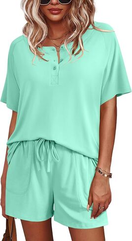 Ekouaer Womens Pajamas Set Short Sleeve Sleepwear 2 Piece Lounge Sets with Pockets S-XXL in Saudi Arabia