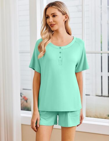 Ekouaer Womens Pajamas Set Short Sleeve Sleepwear 2 Piece Lounge Sets with Pockets S-XXL in Saudi Arabia