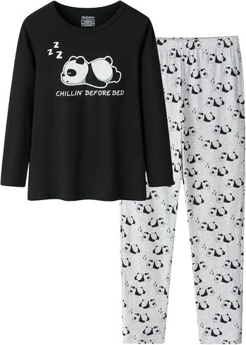 CYCHELRY Big Girls Cartoon Pajamas Cute Soft Long Sleeve Cotton Nighty PJS 2PCS Sleepwear Set Size 6-16 in Saudi Arabia