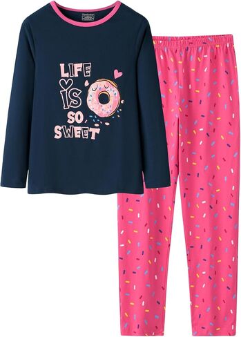 CYCHELRY Big Girls Cartoon Pajamas Cute Soft Long Sleeve Cotton Nighty PJS 2PCS Sleepwear Set Size 6-16 in Saudi Arabia