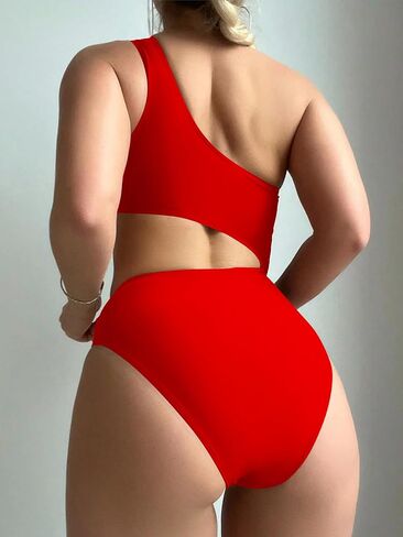 Leoparts Women's Color Block One Piece Swimsuits Monokini One Shoulder Cutout High Cut Bathing Suits Beachwear in Kuwait