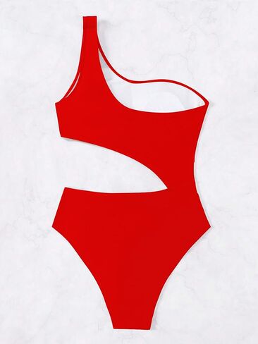 Leoparts Women's Color Block One Piece Swimsuits Monokini One Shoulder Cutout High Cut Bathing Suits Beachwear in Kuwait