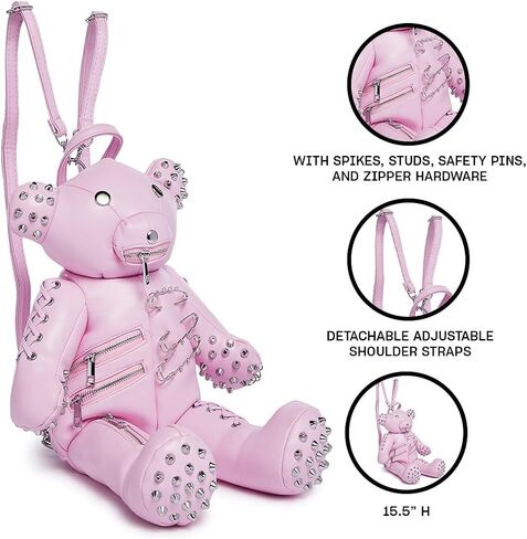 حقيبة ظهر Dolls Kill Deady Teddy - زخارف هيكلية، جلد نباتي، أسود in Saudi Arabia