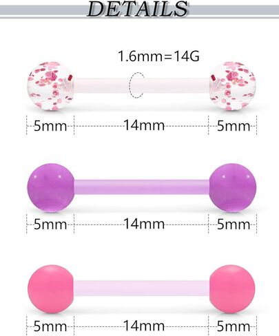 Flexible Bioplast Glow in The Dark 14G 14/16mm Bars Nipple Bridge Tongue Rings Piercing Para Pezones La Lengua Mujer Barbell Jewelry Hypoallergenic for Women Set in Saudi Arabia