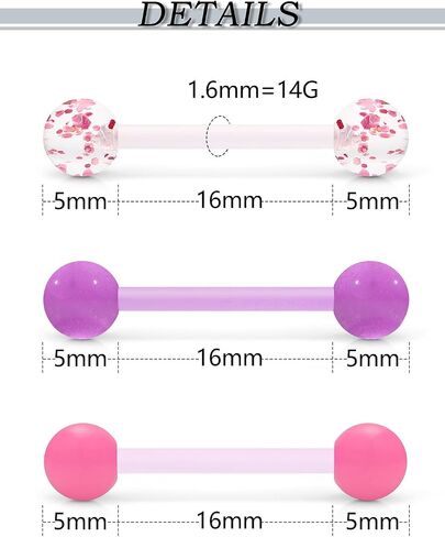 Flexible Bioplast Glow in The Dark 14G 14/16mm Bars Nipple Bridge Tongue Rings Piercing Para Pezones La Lengua Mujer Barbell Jewelry Hypoallergenic for Women Set in Saudi Arabia