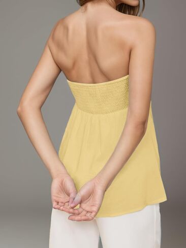 Jenbou Women Strapless Bandeau Tube Top Ruffle Hem Off Shoulder Sleeveless Peplum Flowy Blouse Shirt Summer Going Out Tanks in Saudi Arabia