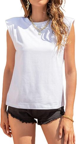 Avanova Women's Shoulder Pad Tank Top Sleeveless Casual Summer Round Neck T-Shirt in Saudi Arabia