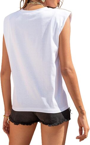 Avanova Women's Shoulder Pad Tank Top Sleeveless Casual Summer Round Neck T-Shirt in Saudi Arabia