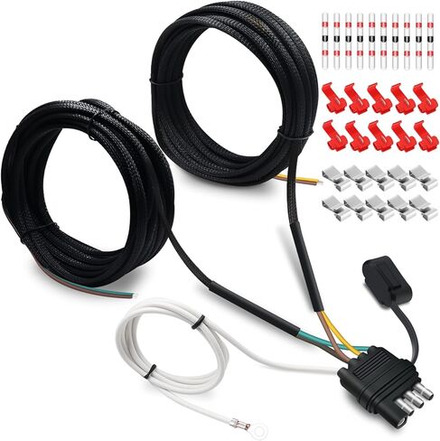 تسخير أسلاك المقطورة، 22.7FT 4 دبوس 5 سلك مجموعة إضاءة مقطورة Wishbond مع مقاطع الأسلاك، 4 طرق مسطحة 5 أسلاك موصل مقطورة سلك التوصيل لإعادة توصيل الأسلاك الخلفية للمقطورة على كلا الجانبين in Kuwait