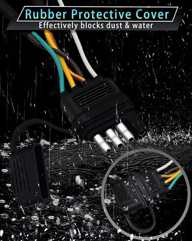 تسخير أسلاك المقطورة، 22.7FT 4 دبوس 5 سلك مجموعة إضاءة مقطورة Wishbond مع مقاطع الأسلاك، 4 طرق مسطحة 5 أسلاك موصل مقطورة سلك التوصيل لإعادة توصيل الأسلاك الخلفية للمقطورة على كلا الجانبين in Kuwait