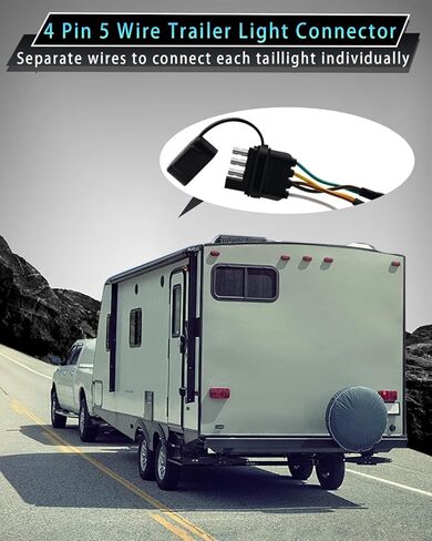 تسخير أسلاك المقطورة، 22.7FT 4 دبوس 5 سلك مجموعة إضاءة مقطورة Wishbond مع مقاطع الأسلاك، 4 طرق مسطحة 5 أسلاك موصل مقطورة سلك التوصيل لإعادة توصيل الأسلاك الخلفية للمقطورة على كلا الجانبين in Kuwait