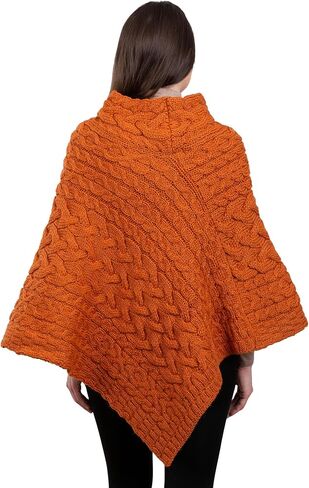 Ladies Poncho 100% Virgin Wool Aran Cable Knit Shawl Neck with Buttons Sweater in Saudi Arabia