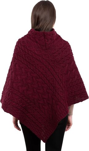 Ladies Poncho 100% Virgin Wool Aran Cable Knit Shawl Neck with Buttons Sweater in Saudi Arabia