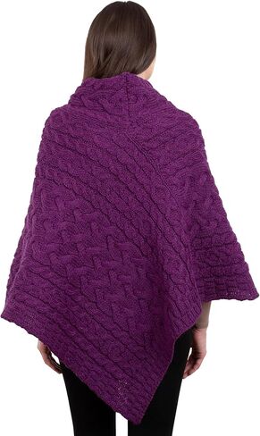 Ladies Poncho 100% Virgin Wool Aran Cable Knit Shawl Neck with Buttons Sweater in Saudi Arabia